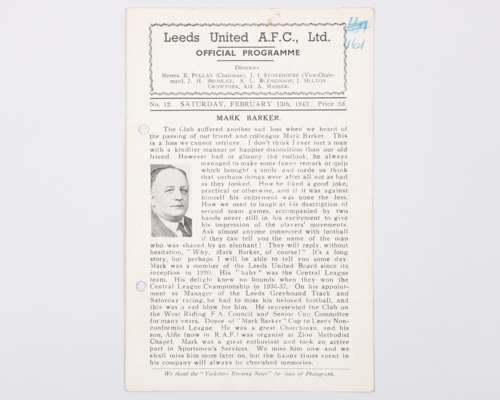 Leeds United v. Bradford Park Avenue match programme, 13th February 1943