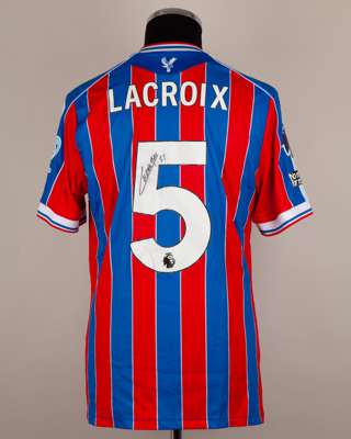 Maxence Lacroix red and blue No.5 Crystal Palace v. Sunderland match worn shirt