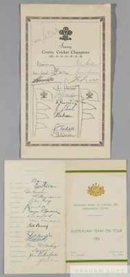 Australian cricket team on tour in the UK, 1956, signed programme of matches,
 signed on back page in ink by the 17 touring side, including Ian Johnso