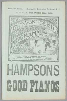 Bolton Wanderers v Preston North End programme 18th December 1909,  

 F.L. Division One fixture