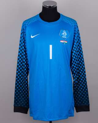 Maarten Stekelenburg blue No.1 Holland v. Hungary goalkeepers shirt, 2010