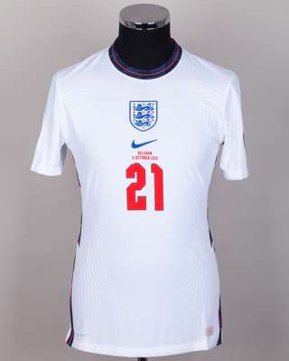 Danny Ings white No.21 England v. Belgium short-sleeved shirt, 2020