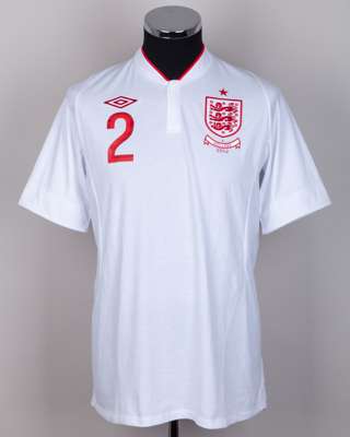 Micah Richards white No.2 England v. Holland short-sleeved shirt, 2012