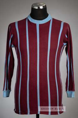 Claret & light blue stripe Crystal Palace no.7 home jersey, circa 1968,
 Umbro, long-sleeved, reverse numbered 7 in yellow felt