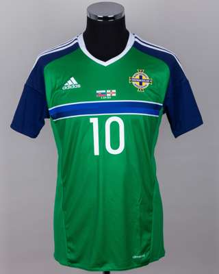Kyle Lafferty green No.10 Northern Ireland v. Slovakia match worn short-sleeved shirt, 2016
