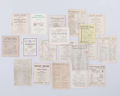 Twenty 1940s racecards including The Derby, Grand National and Royal Ascot