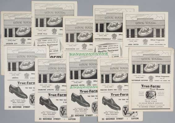 Luton Town home programmes, seasons 1955-56 and 1956-57, 
 both full set of league and FA Cup, 1955-56 League (21) v Leicester City FAC; 1956-57 Leagu