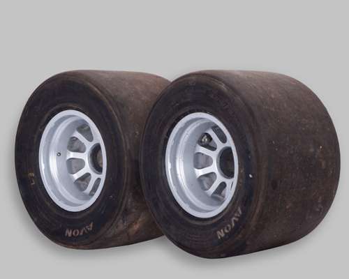 A Pair of Magnesium F1 Wheels and Tyres