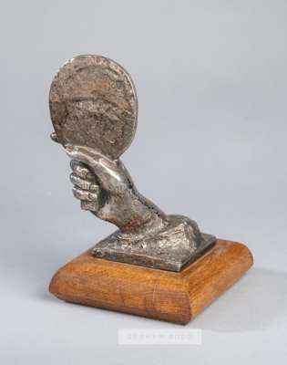 A table tennis bronze by the mid-20th century sculptor John Matthews A.R.C.A.,
 the player's hand modelled after two times table tennis world champion
