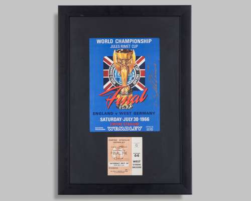Geoff Hurst autographed 1966 World Cup Final programme and ticket display