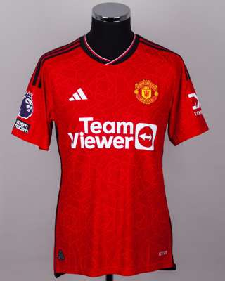 Rasmus Hojlund red No.11 Manchester United autographed short-sleeved shirt, 2023-24