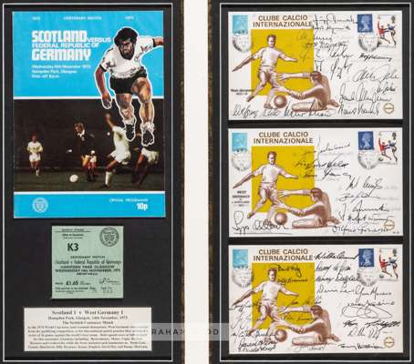 Scotland v West Germany Centenary match programme and ticket played at Hampden Park, Glasgow, 14th November 1973,
 sold together with three first day 