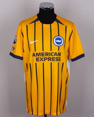 Lewis Dunk yellow No.5 Brighton & Hove match issued short-sleeved shirt, 2025