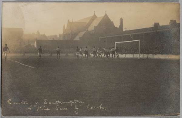 Everton v Southampton match postcard, circa 1900s,
 possibly the fixture on 7th March 1908, featuring match action, 9 by 14cm.