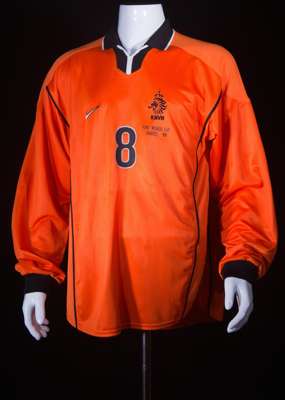 Dennis Bergkamp orange Netherlands No.8 jersey issued for the World Cup Group Stage match v Mexico played on 25th June 1998,
 Nike, long-sleeved, Worl