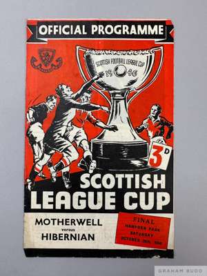 Motherwell v. Hibernian Scottish League Cup Final, 28th October 1950
  horizontal and vertical folds, tear top of spine