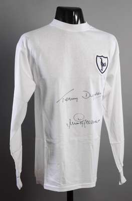 Tottenham Hotspur 1963 European Cup Winner's Cup Final retro jersey double-signed by the Spurs goalscorers Jimmy Greaves & Terry Dyson, signatures in 
