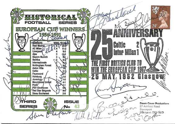Celtic Lisbon Lions 1967 European Cup winners signed 25th anniversary First Day cover signed by the winning team of 11 plus substitute, 
 Ronnie Simps