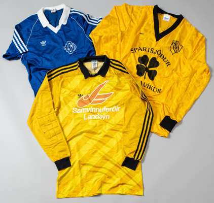 Blue Iceland no.13 home jersey, circa mid 1980s,
 Adidas, short-sleeved with national emblem, reverse numbered 13, size L, condition is good with slig