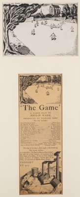 Eric George Fraser (British, 1902-1983) "The Game" cricket match original artwork for the advertisement of "The Game" radio play by Philip Wade and pr