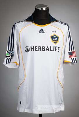 Kyle Patterson white LA Galaxy No.30 home jersey v FC Barcelona at Rose Bowl, 2nd August 2009,
 Adidas, short-sleeved with America flag and MLS sleeve