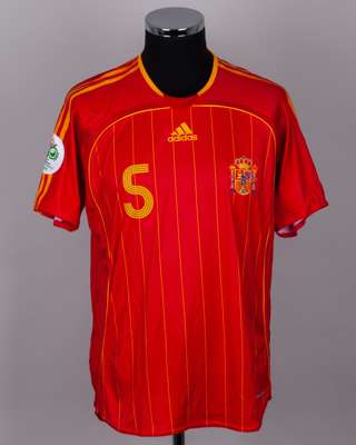 Carles Puyol red and orange No.5 Spain short-sleeved shirt, 2006