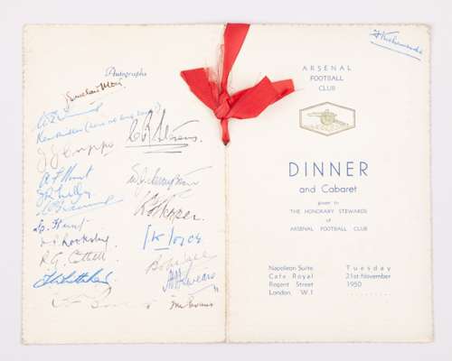 1950 Arsenal autographed menu for the Dinner & Cabaret 