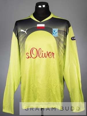 Buric lime green Lech Poznan no.30 goalkeeper's jersey v Manchester City in the UEFA Europa League Group A at City of Manchester Stadium, 21st October