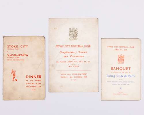 Three Stoke City menu cards, 1930s and 1940s