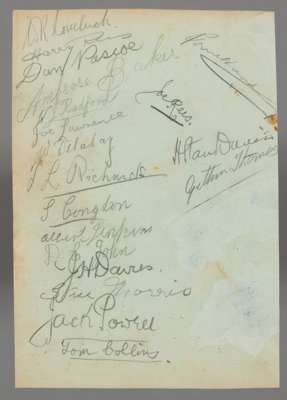 Wales rugby union very rare album page relating to 1923 Five Nations Championship for match v Ireland, played in Dublin, 10th March 1923,
 signed by t