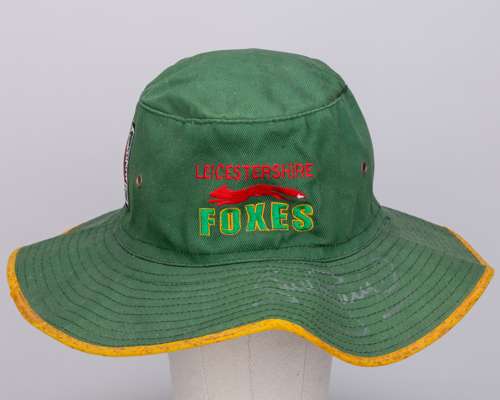 Stuart Broad green Leicestershire Foxes match worn autographed cricket sun hat