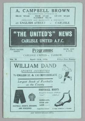 Carlisle United v Jarrow programme 15th April 1926,
 North Eastern League fixture