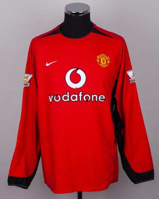 Rio Ferdinand red and black No.5 Manchester United long-sleeved shirt, 2003-04