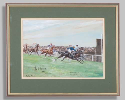 John Beer (British, 1860-1930) horse racing watercolour