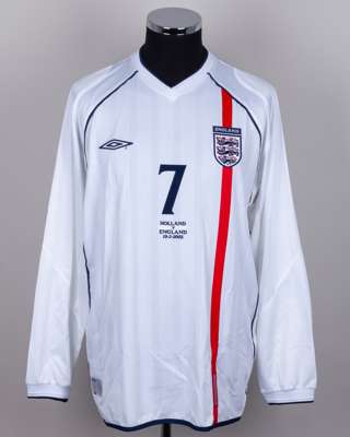 David Beckham white, and red No.7 England v. Holland match issued shirt, 2002