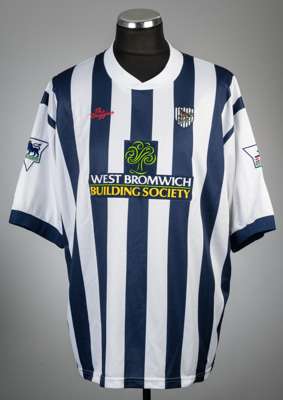 Des Lyttle signed navy and white West Bromwich Albion no.25 home jersey, season 2002-03,
 The Baggies, short-sleeved with THE FA PREMIER LEAGUE sleeve