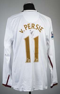 Robin van Persie signed white Arsenal no.11 away jersey, season 2007-08,
 Nike, long-sleeved with BARCLAYS PREMIER LEAGUE sleeve badges, club crest an