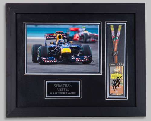 Sebastian Vettel 2010 Red Bull Racing Framed Signed Paddock Pass with Picture
