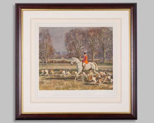 A signed Sir Alfred Munnings (British, 1878-1959) fox hunting print