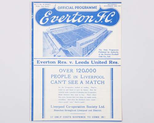 Everton Reserves v. Leeds United Reserves, match programme, 18th December 1937