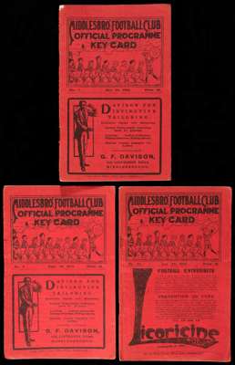 Middlesbrough v Derby County programme 25th January 1913, together with two 'Boro reserves programmed from the same season v West Stanley first-team &