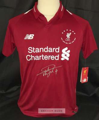 Virgil Van Dijk Liverpool signed 2018-19 Liverpool jersey special edition, 
 with six Champions League winners embroidered around the crest, brand new