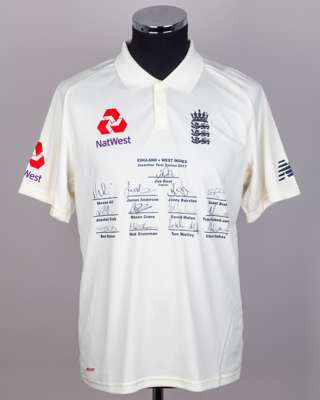 England v. West Indies Investec Test Series 2017 autographed cricket off-white shirt