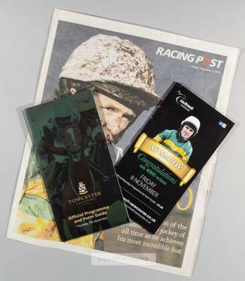 Sir Anthony McCoy signed "McCoy 4,000" Racing Post supplement Friday 8th November 2013,
 eight-page supplement signed in black ink on the front, bears