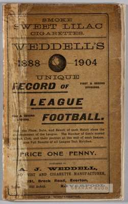 Weddell's Record of League Football 1888-1904, 
 published by A J Weddell, Everton, 68-page booklet with cover, bears wear and cover has been cover wi