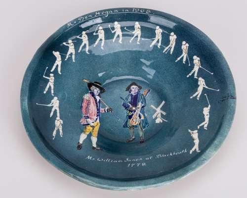 An unusual golf related charger, decorated with William Innes and Ben Hogan