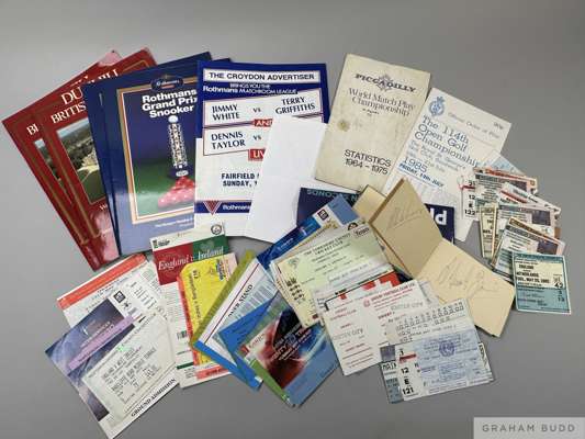 Collection of football ticket stubs including International matches at Wembley, 1980s onwards
 collection of cricket ticket stubs, autograph book from
