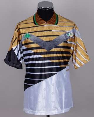 Lucas Radebe gold, green and black No.4 South Africa short-sleeved shirt, c.1992