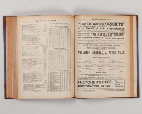 Bound volume of Aston Villa home match programmes, 1912-13