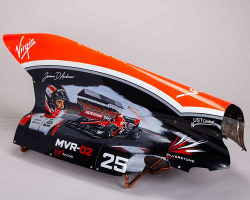 2011 Virgin Racing Race Used Engine Cover - Hand-Painted Formula One Artefact by G. John ART